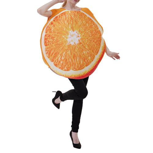 Polyester Women Halloween Cosplay Costume Halloween Design hat & top printed fruit pattern reddish orange : PC