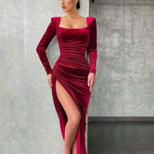 Polyester Robe longue de soirée Patchwork Solide plus de couleurs pour le choix pièce