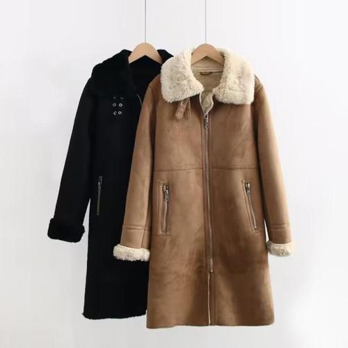 Suede Women Coat & loose & thermal Solid PC