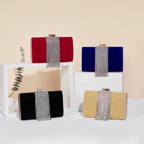 PVC & Corduroy Tassels Clutch Bag attached with hanging strap & with rhinestone Solid PC