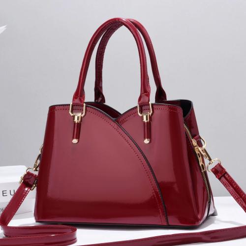 PU Leather easy cleaning Handbag large capacity & attached with hanging strap Solid PC