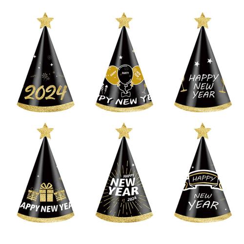 Paper Party Hat six piece printed black Set