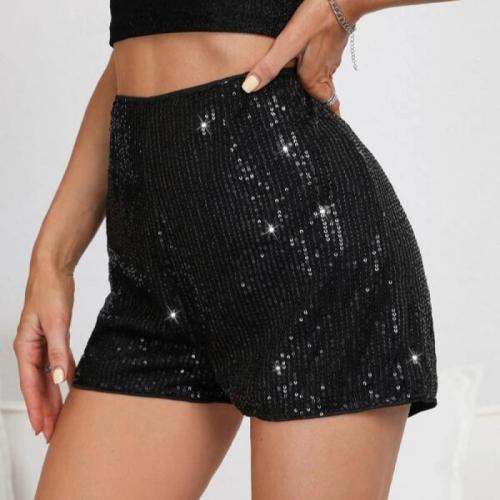 Lentejuela & Poliéster Pantalones de mujer, Sólido, negro, trozo