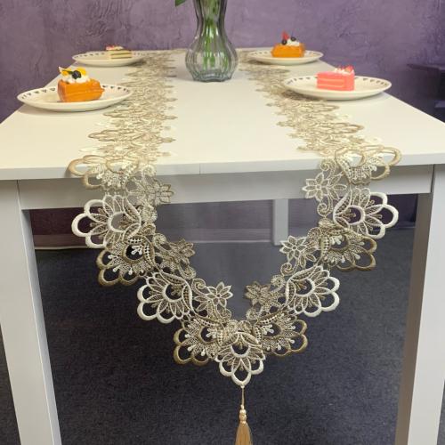 Polyester Table Runner for home decoration embroidered floral white PC
