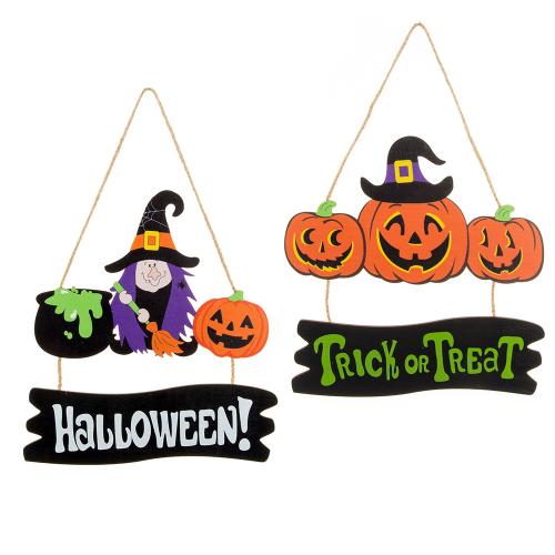 Madera Adornos de Halloween, Cuerda de cáñamo, diferente color y patrón de elección, trozo