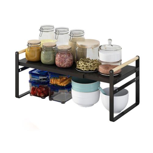 Wooden & Iron Kitchen Shelf for storage & stretchable black PC