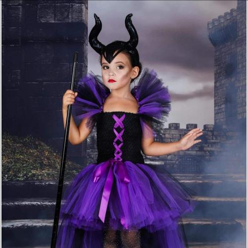 Polyester Children Halloween Cosplay Costume Halloween Design & short front long back hair accessories purple Set