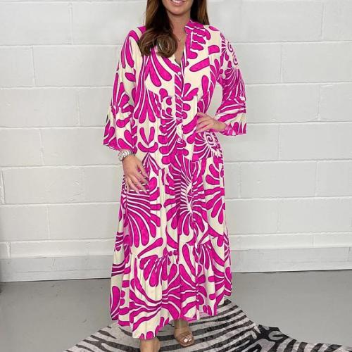Polyester Plus Size One-piece Dress & loose printed striped PC