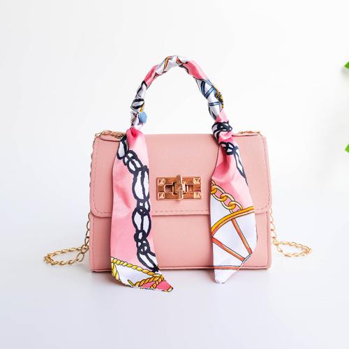 PU Leather with silk scarf & Box Bag Handbag with chain Solid PC