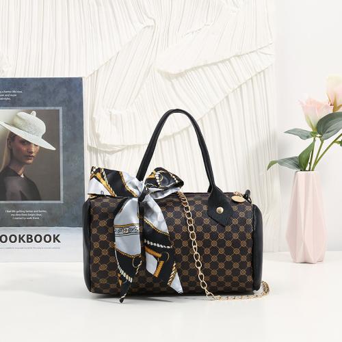 PU Leather Printed Handbag with chain & bun PC