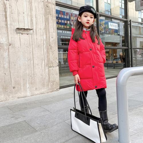 Polyester With Siamese Cap Children Down Coat mid-long style & thicken Solid PC