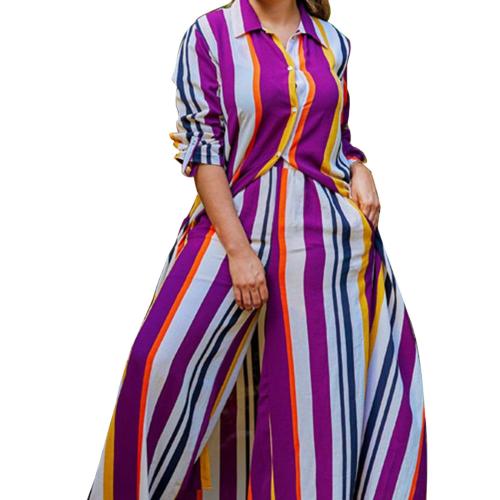 Poliéster Conjunto casual de las mujeres, Pantalones largos & capa, a rayas, más colores para elegir, Conjunto