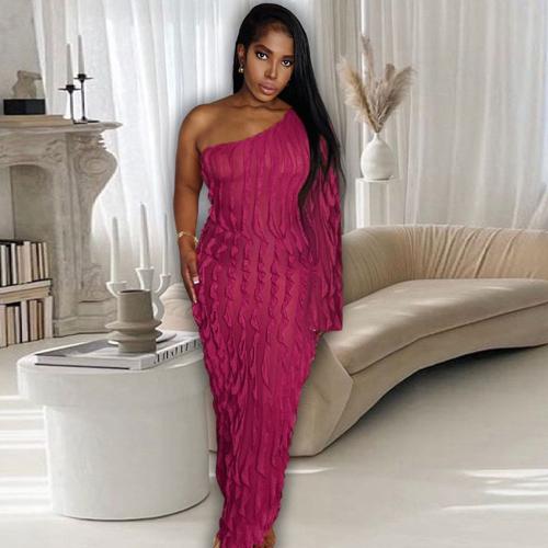 Polyester Slim & Plus Size One-piece Dress & One Shoulder Solid PC