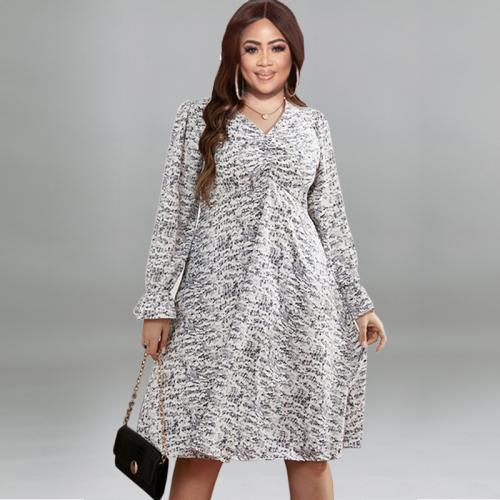 Polyester Plus Size & A-line One-piece Dress slimming printed PC