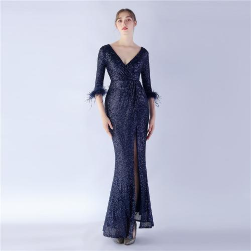 Paillettes & Spandex & Polyester Robe longue de soirée Patchwork Solide plus de couleurs pour le choix pièce