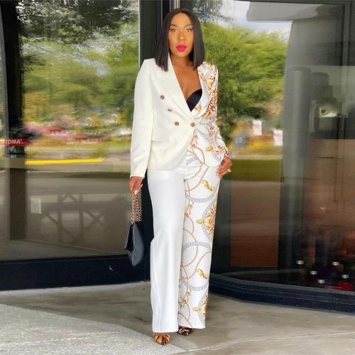 Polyester Women Business Pant Suit deep V & two piece Pants & top Set