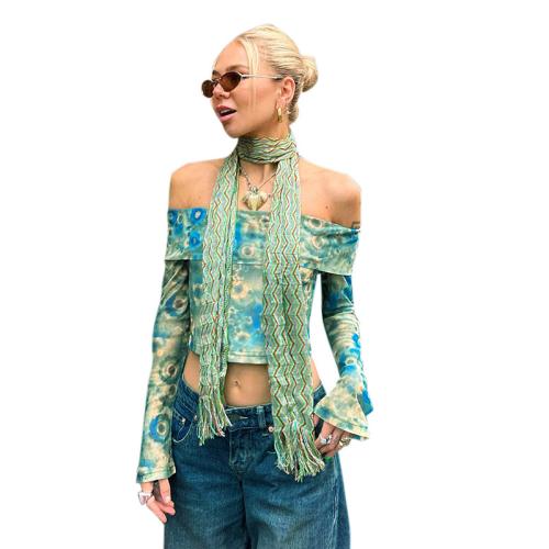 Milk Fiber Slim Women Long Sleeve T-shirt printed Others blue PC