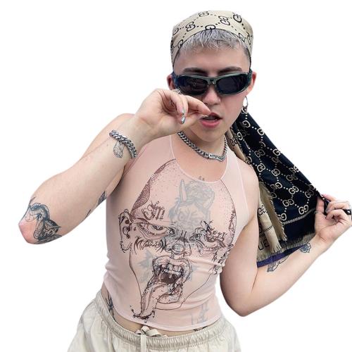 Polyester Vrouwen Mouwloos T-shirt Afgedrukt Anderen veelkleurig stuk
