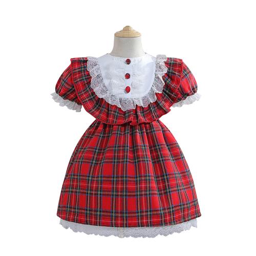 Cotton Slim Girl One-piece Dress printed red PC