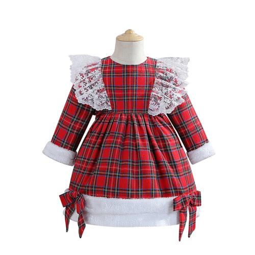 Cotton Slim Girl One-piece Dress large hem design patchwork plaid PC