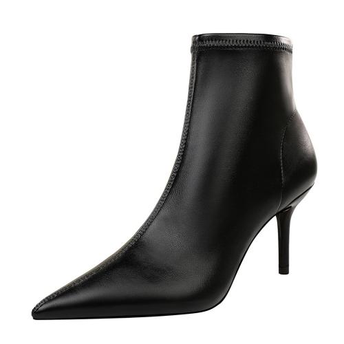 PU Leather side zipper & Stiletto High-Heeled Shoes black Pair