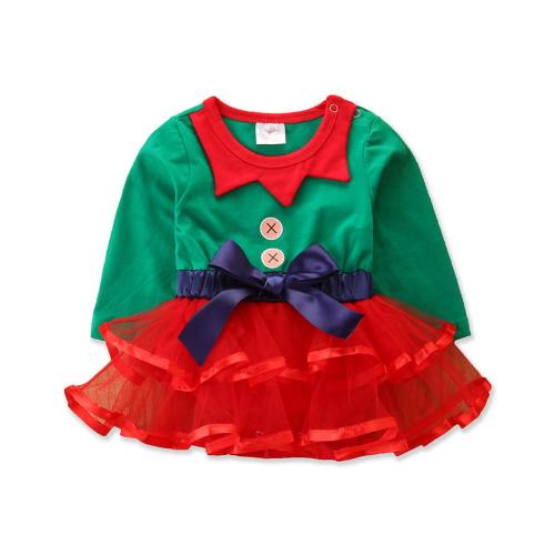 Cotton Slim Crawling Baby Suit skirt patchwork two different colored PC