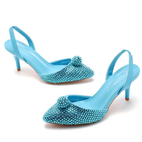 PU Leather Stiletto High-Heeled Shoes & with rhinestone Pair