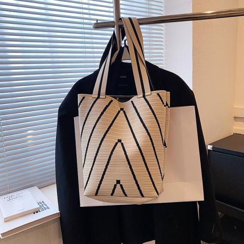PU Leather Bucket Bag Shoulder Bag large capacity & soft surface striped PC