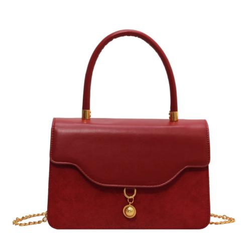 PU Leather Box Bag Handbag attached with hanging strap Solid wine red PC