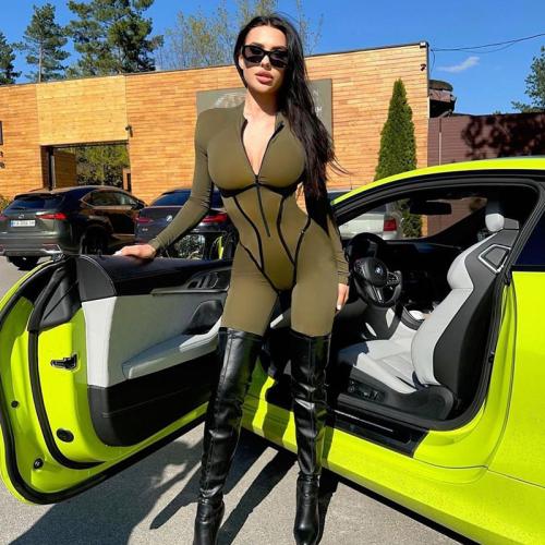 Polyester Women Sexy Jumpsuit deep V & skinny stretchable Solid PC