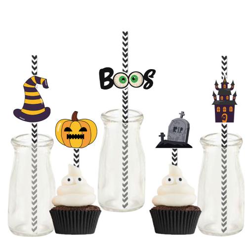 Paper Drinking Straw Set Halloween Design printed Set
