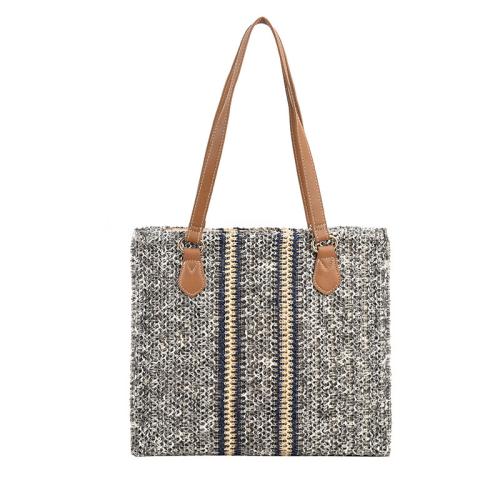 Straw Tote Bag Shoulder Bag large capacity & soft surface striped blue PC