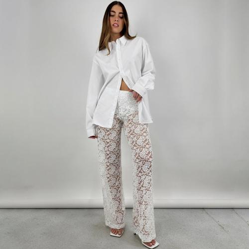Lace Straight & High Waist Women Long Trousers see through look stretchable Solid PC
