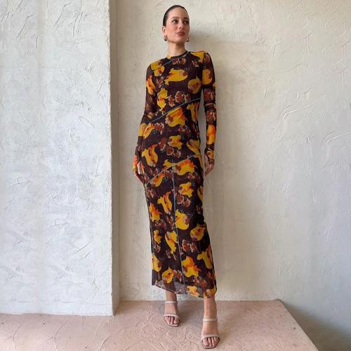 Gaze Einteiliges Kleid, Gedruckt, Floral, Braun, Stück