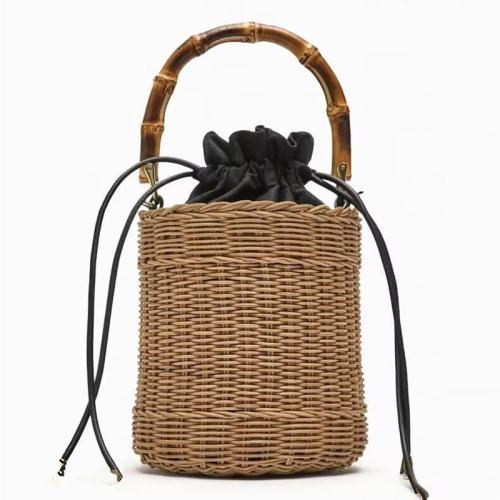 Rattan & Straw Easy Matching Woven Tote attached with hanging strap camel PC