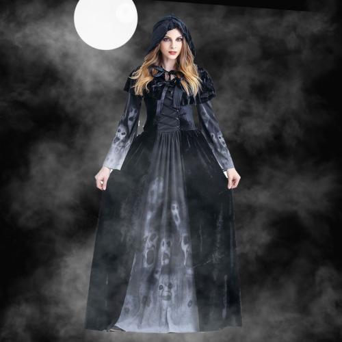 Polyester Women Vampire Costume Halloween Design cloak & skirt black Set