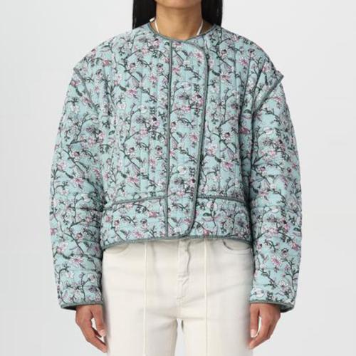 Polyester Slim Women Coat & thermal printed shivering green PC