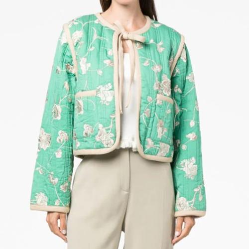 Polyester Slim Women Coat & thermal printed Solid green PC