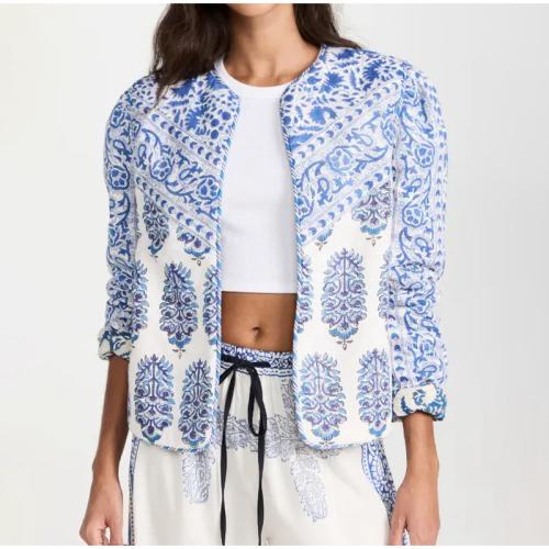 Polyester Slim Women Coat printed Others blue and white PC