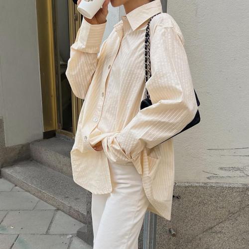 Polyester Women Long Sleeve Shirt & loose printed striped PC