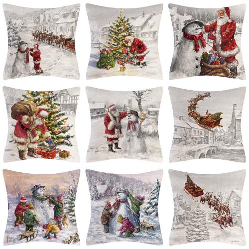 Linen & Polyester Throw Pillow Covers durable & christmas design printed PC