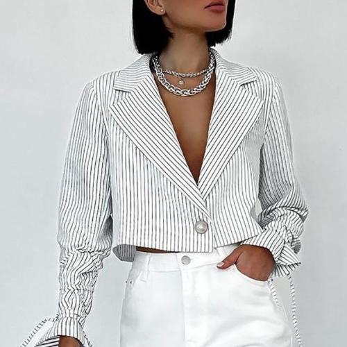 Polyester Slim Women Long Sleeve Shirt deep V patchwork Others white PC