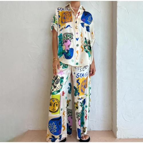 Poliéster Conjunto casual de las mujeres, Pantalones & parte superior, impreso, Otros, multicolor, Conjunto
