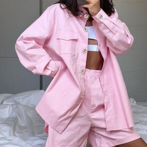 Algodón Conjunto casual de las mujeres, Pantalones & parte superior, labor de retazos, Otros, rosado, Conjunto