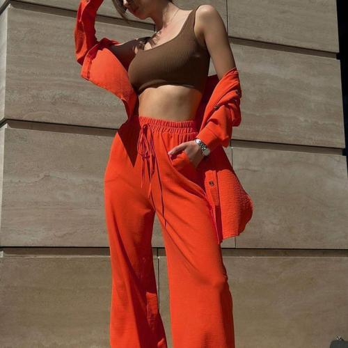 Algodón Conjunto casual de las mujeres, Pantalones & parte superior, labor de retazos, Otros, naranja, Conjunto