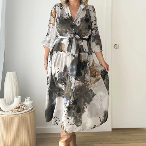 Chiffon One-piece Dress large hem design & loose patchwork Others PC