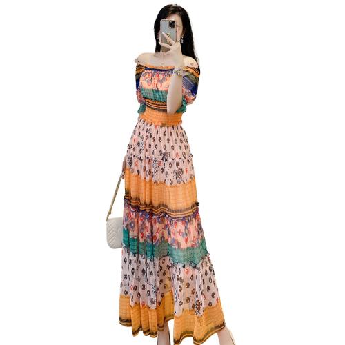 Polyester Slim One-piece Dress printed shivering multi-colored PC