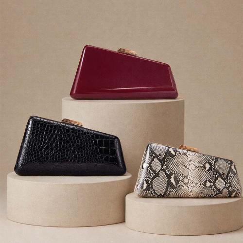 PU Leather hard-surface Clutch Bag attached with hanging strap Cotton snakeskin pattern PC
