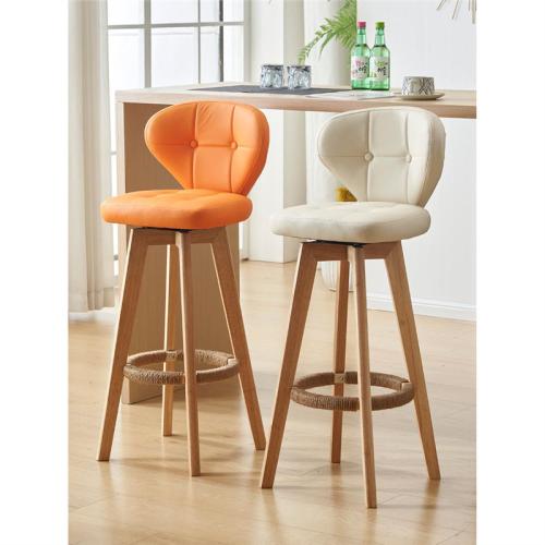 Scratch-Resistant Fabric & Waxed Leather & Hemp Rope & Solid Wood & Non-Woven Fabrics 360degree rotation Bar Stool PC