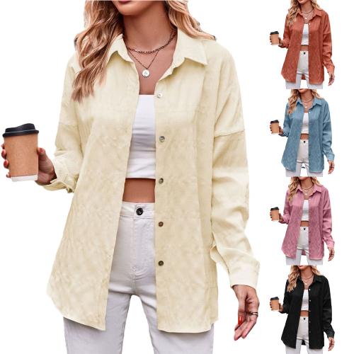 Polyester Women Long Sleeve Shirt & loose & breathable Solid PC